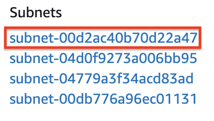 click the subnet link available next to Subnets